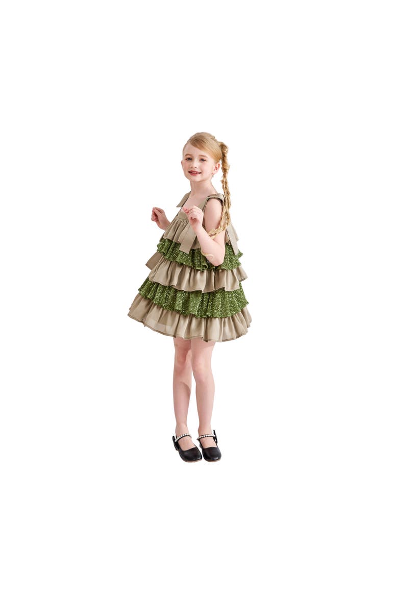Bellamy Ruffle Sequin Dress, Alternate, color, Olive Green