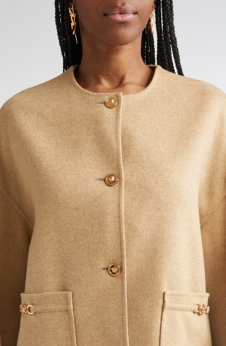 Versace Felted Wool Blend Peacoat, Alternate, color, Beige Melange