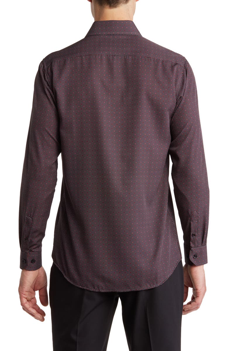 Azaro Uomo Slim Fit Dot Print Performance Button-Up Shirt, Alternate, color, Black