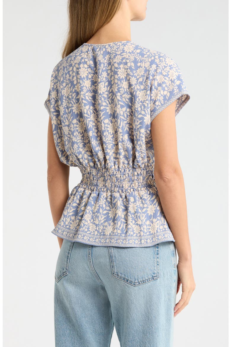 V-Neck Short Sleeve Pleated Top, Alternate, color, SKY SUMMER SILHOUETTE