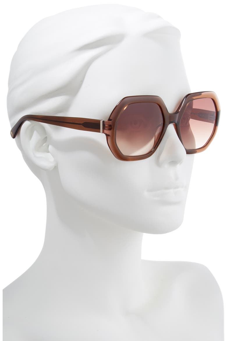 Heritage 55mm Gradient Lens Geometric Sunglasses, Alternate, color, BROWN/ ROSE