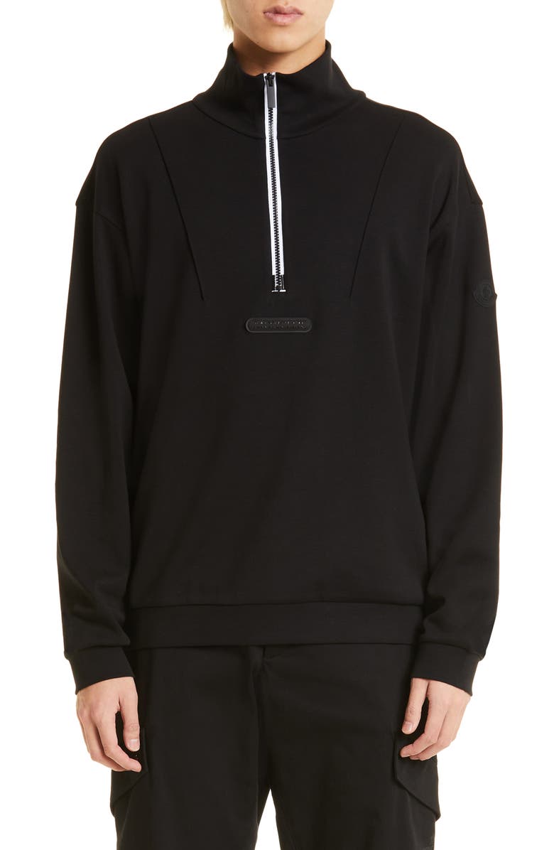 Moncler Mock Neck Half Zip Cotton Jersey Pullover, Main, color,