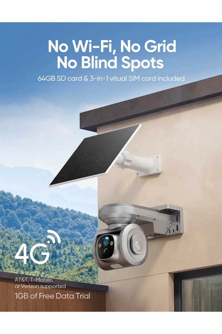 4G Cellular Pan & Tilt Camera with Solar Panel with 1 Year 12GB data, Alternate, color, White