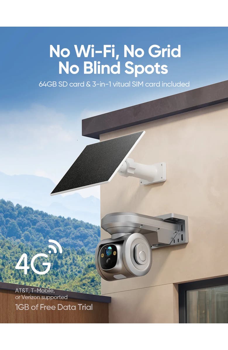 Cinmoore 4G Cellular Pan & Tilt Camera with Solar Panel with 1 Year 12GB data, Alternate, color, White