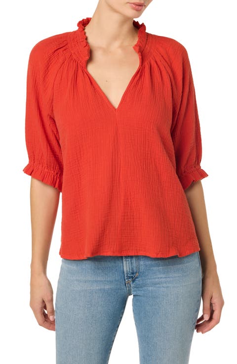 Elbow Sleeve Cotton Gauze Top