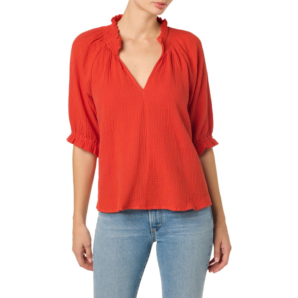 Shop Joe's Elbow Sleeve Cotton Gauze Top In Valiant Poppy