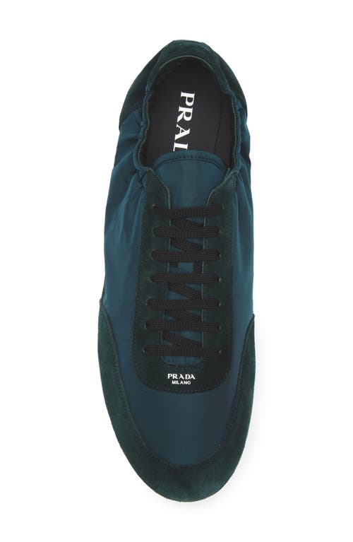 Prada Collapse Mixed Media Low Top Sneaker In Green