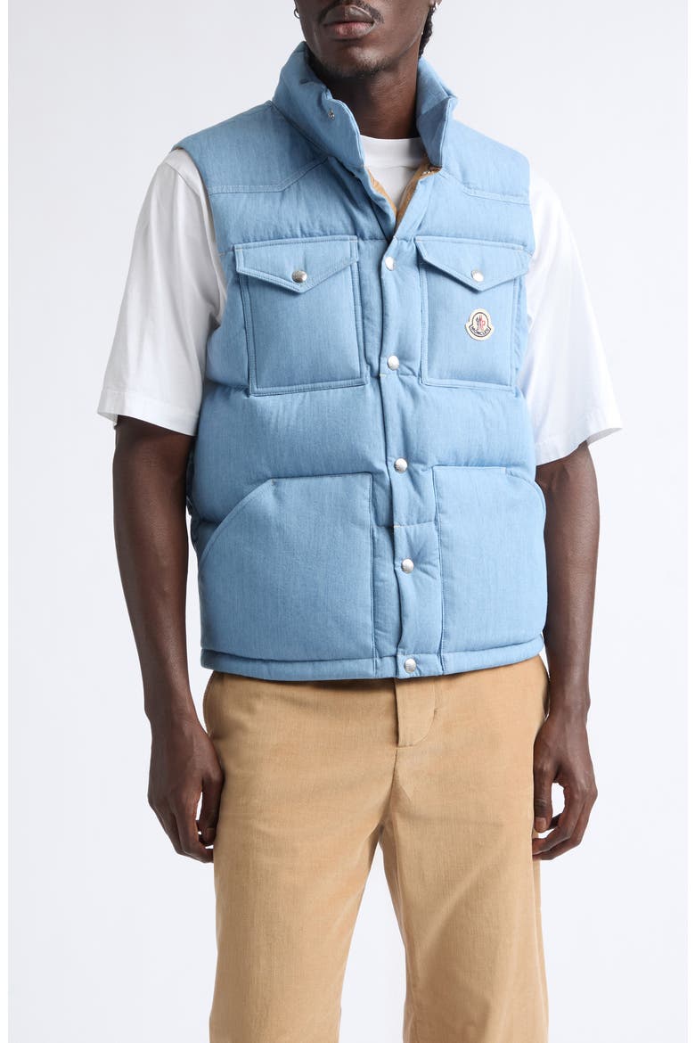 Ervional Denim Down Puffer Vest, Main, color, CORONET BLUE