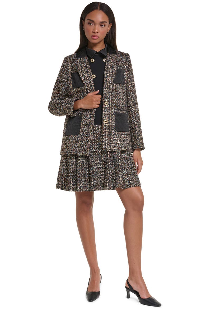 Quilted Accent Tweed Jacket, Alternate, color, BLACK MULTI