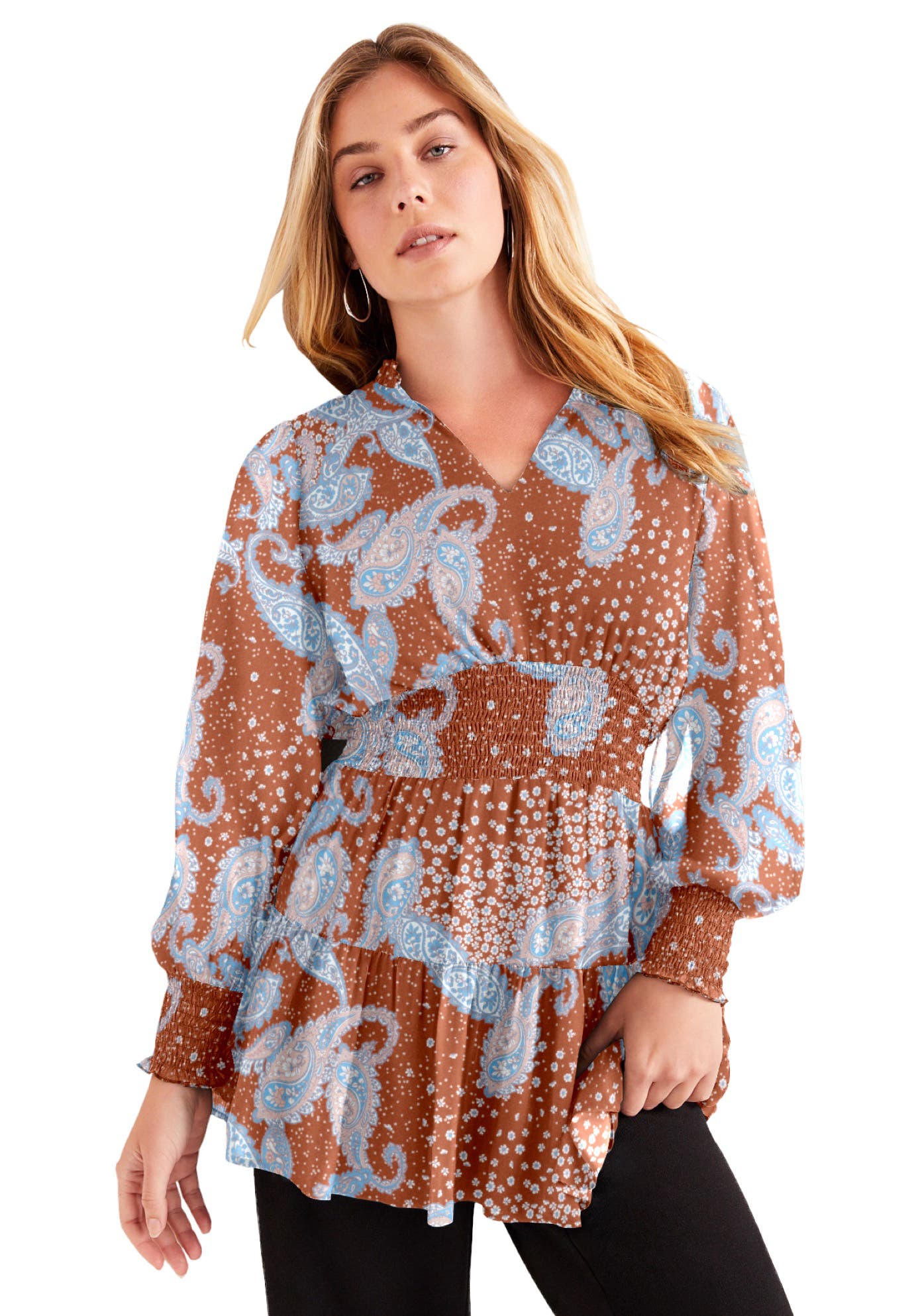 Smocked Georgette Tunic