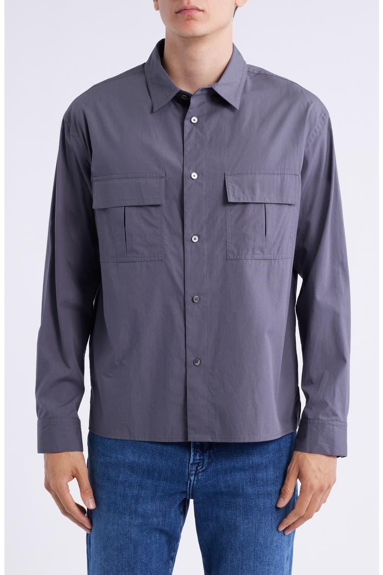 Patch Pocket Cotton Button-Up Shirt, Main, color, CLOUD GREY