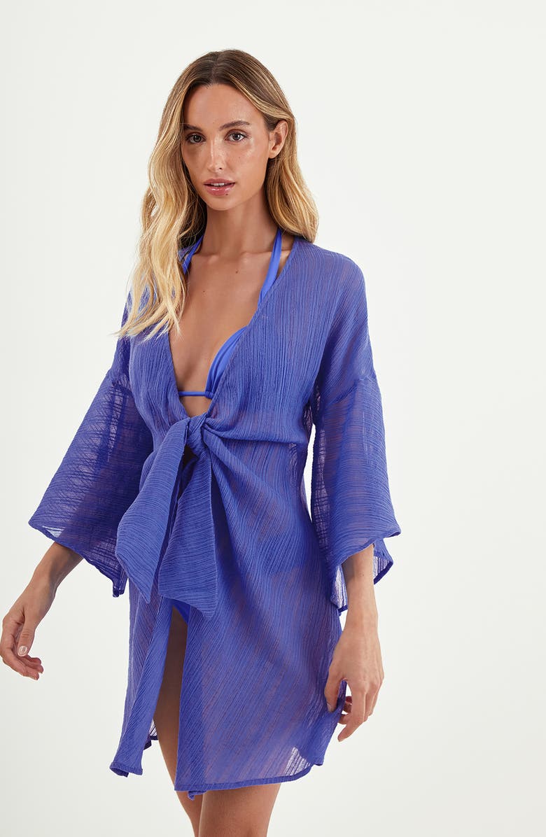ViX Paula Hermanny Solid Perola Cover-Up Shirt, Alternate, color, Blue