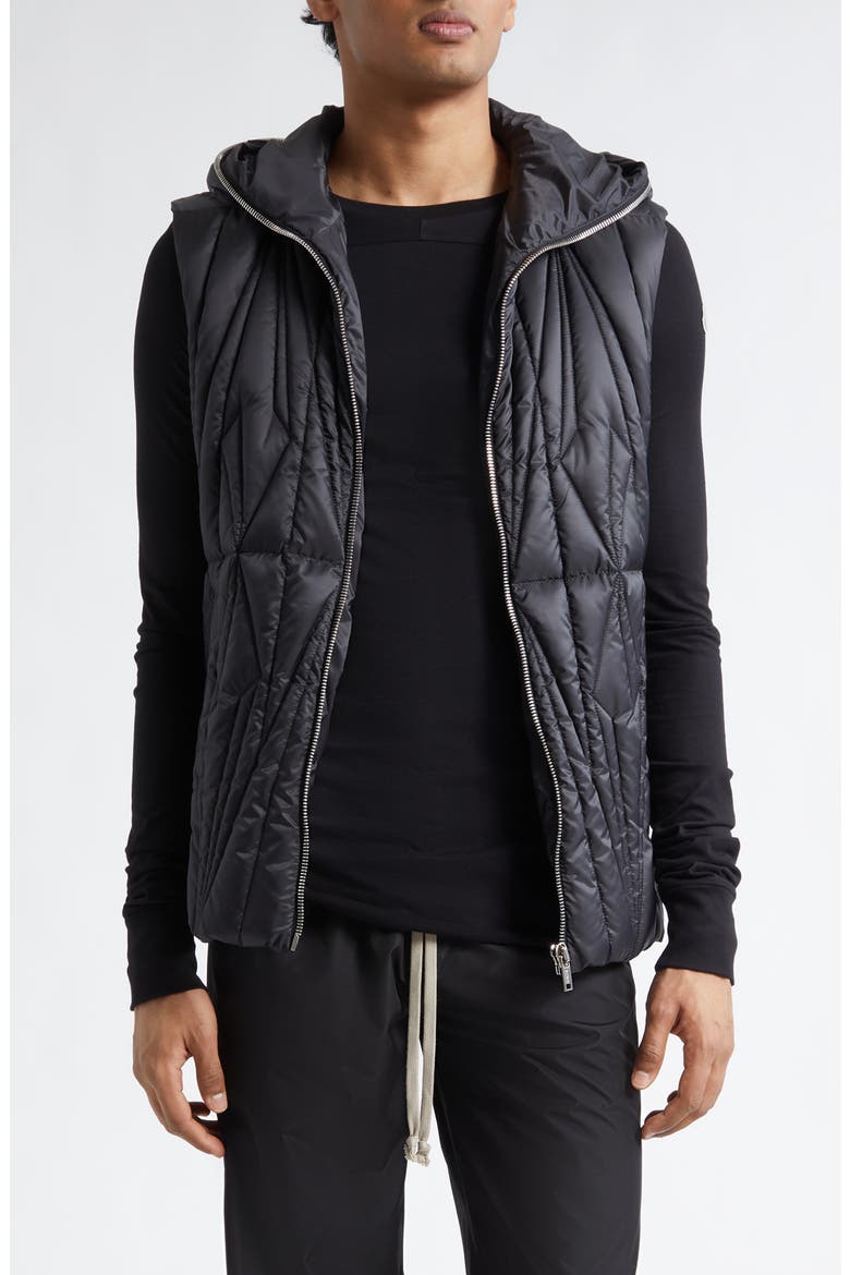 x Rick Owens Geocamo Ziplock Hooded Down Vest, Main, color, BLACK