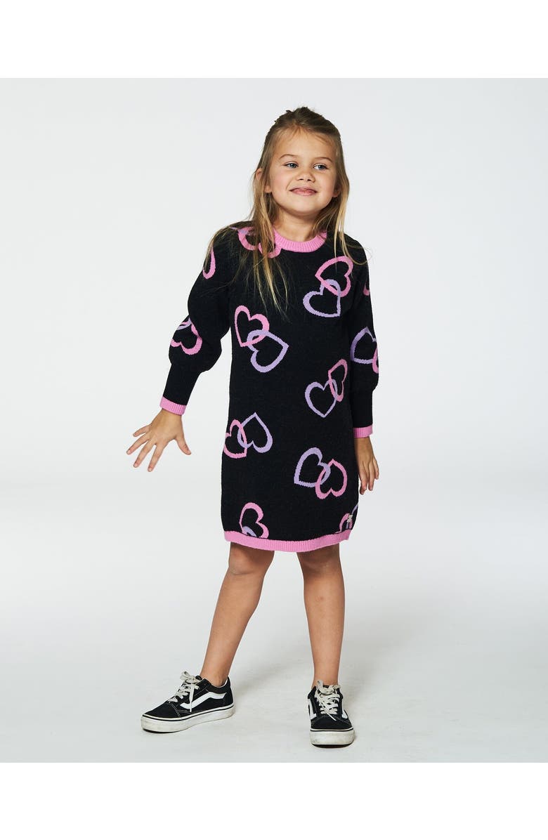 Deux par Deux Girl's Jacquard Hearts Dress Black, Alternate, color, 
