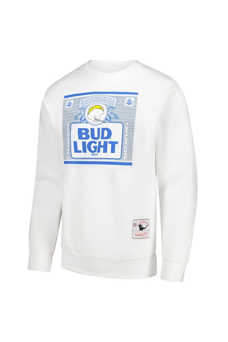 Men's Mitchell & Ness x Bud Light White Los Angeles Chargers The Crest Pullover Sweatshirt, Alternate, color, White