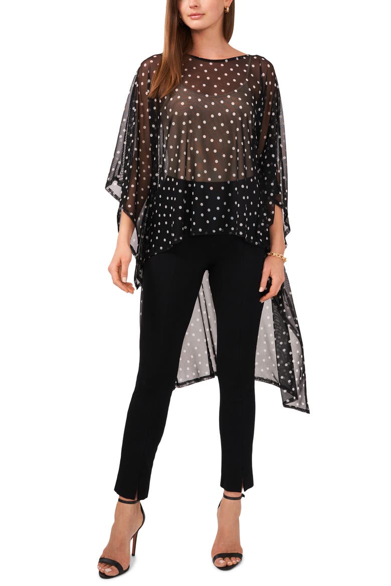Long Overlay Sheer Mesh Cape, Main, color, BLACK