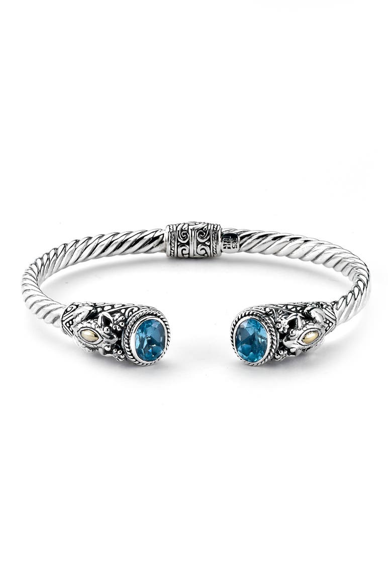 Semiprecious Stone Textured Frog Bangle Bracelet, Main, color, BLUE TOPAZ