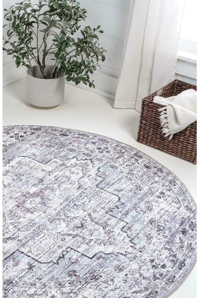 Didim Boho Medallion Machine-Washable Round Area Rug, Alternate, color, Gray/Purple