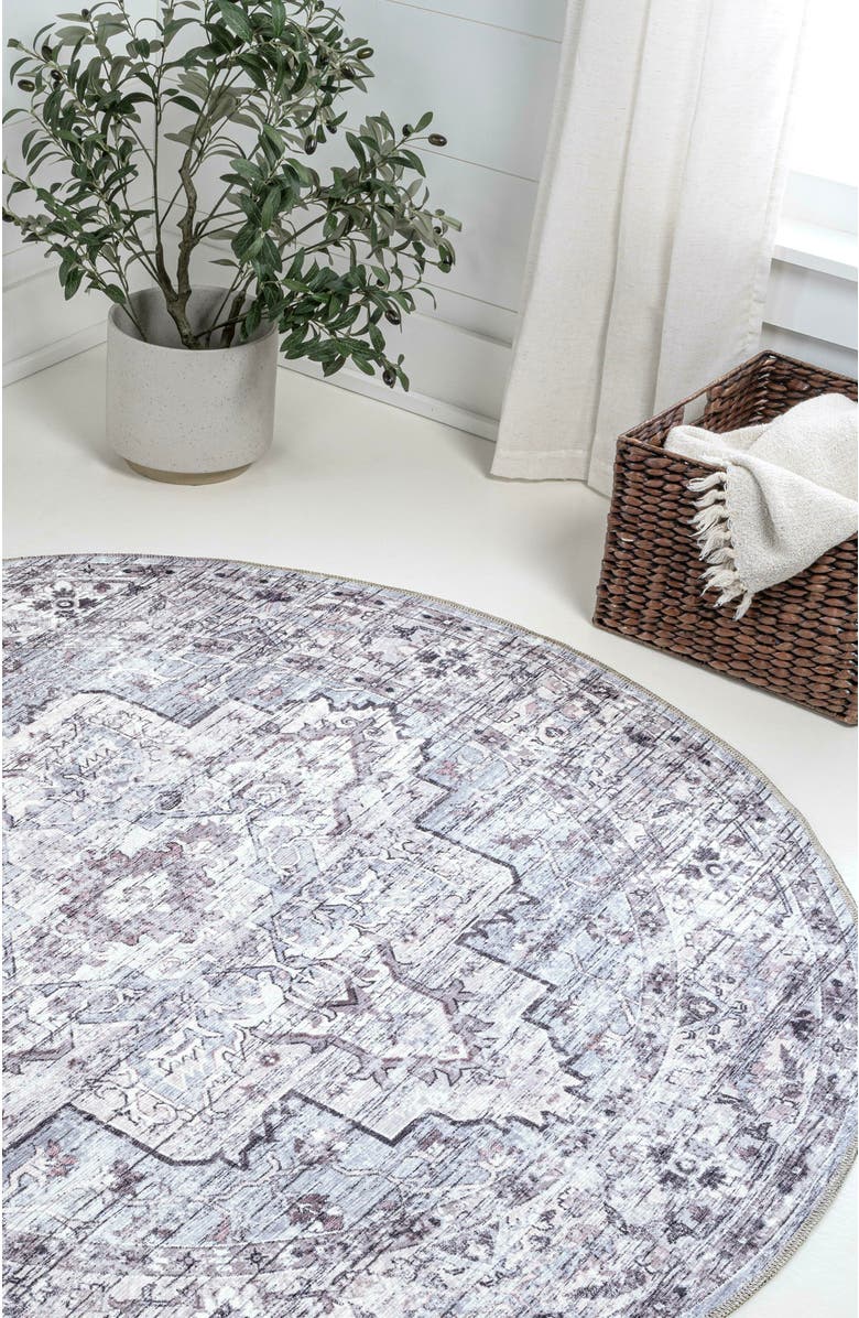 JONATHAN Y Didim Boho Medallion Machine-Washable Round Area Rug, Alternate, color, Gray/Purple