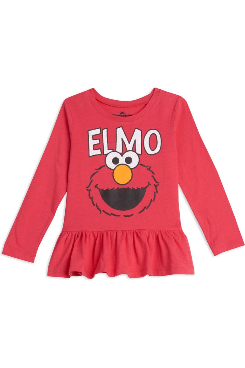 2-Pack Long Sleeve Ruffle T-Shirts, Alternate, color, Elmo Red Purple