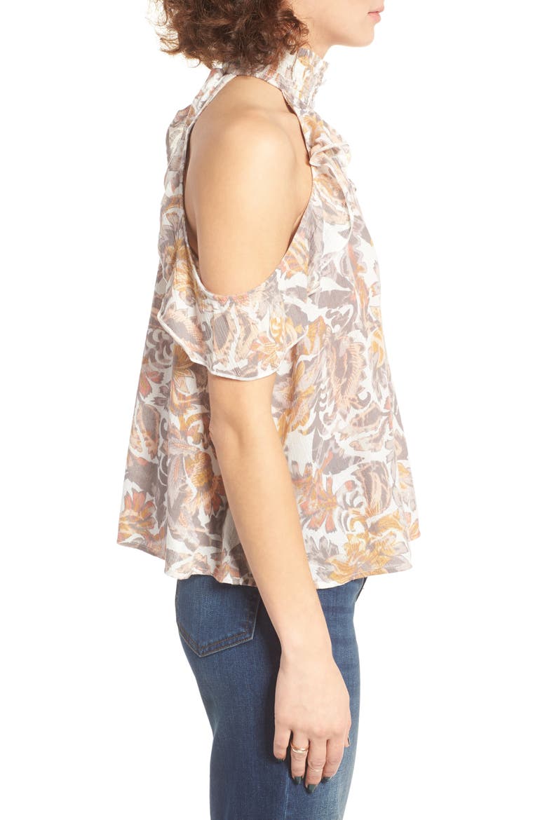 Smock Neck Cold Shoulder Blouse, Alternate, color, IVORY EGRET BLISS FLORAL