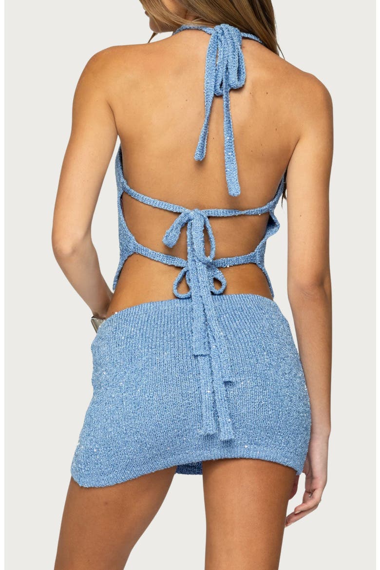 Shaylee Sequin Halter Crop Sweater Tank, Alternate, color, BLUE