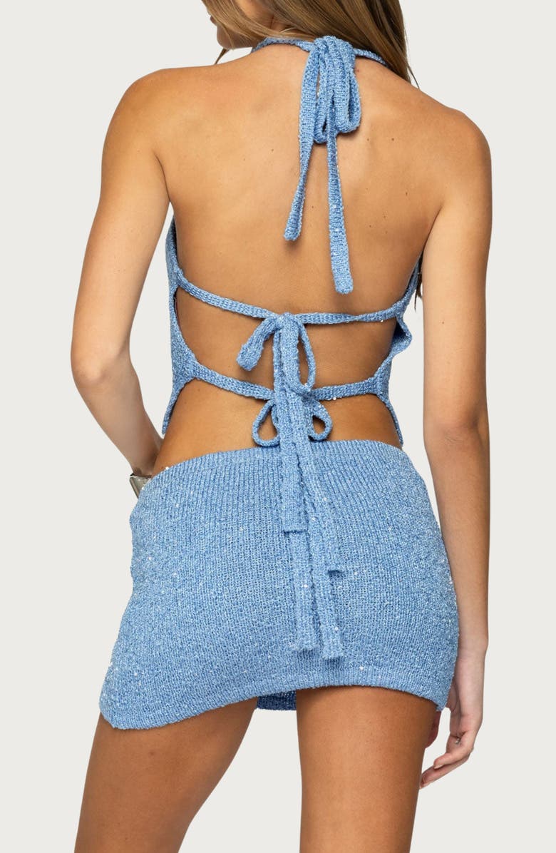 EDIKTED Shaylee Sequin Halter Crop Sweater Tank, Alternate, color, Blue