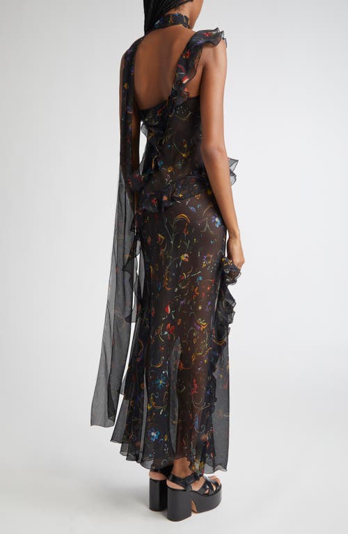 Siedres Siedrés Monica Floral Print Tiered Ruffle Chiffon Dress In Black