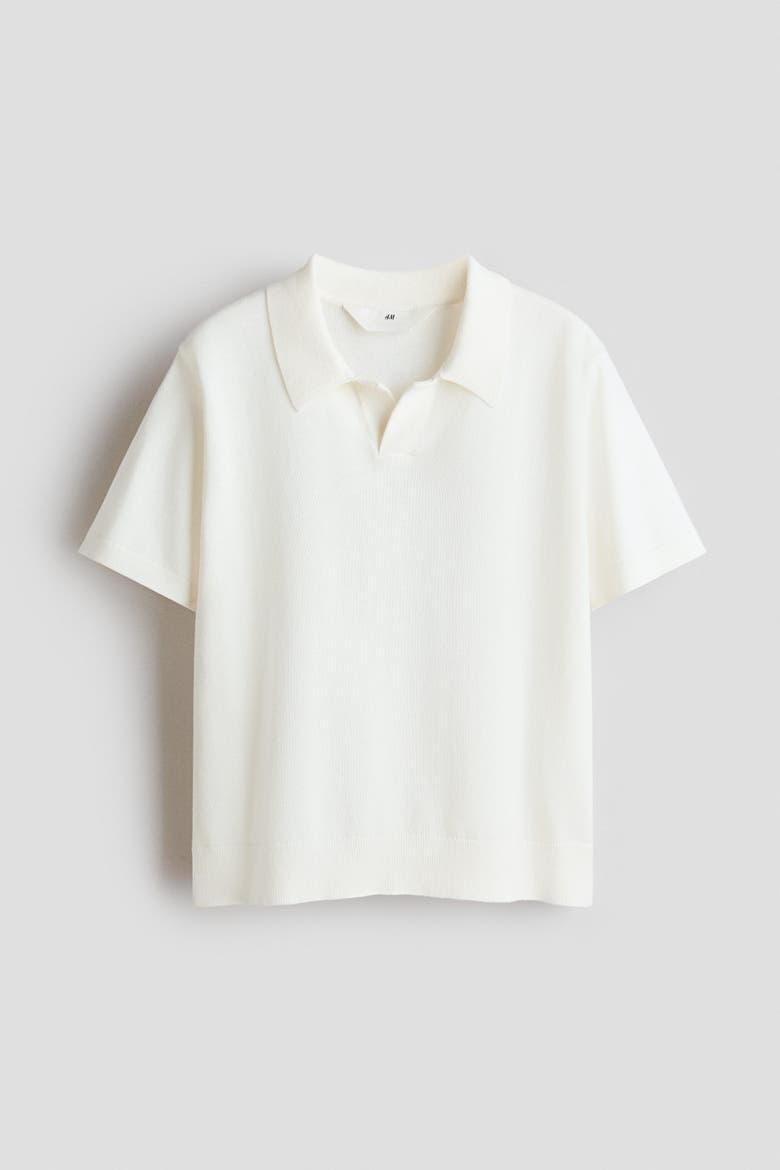Fine-knit Cotton Polo Shirt, Alternate, color, Cream