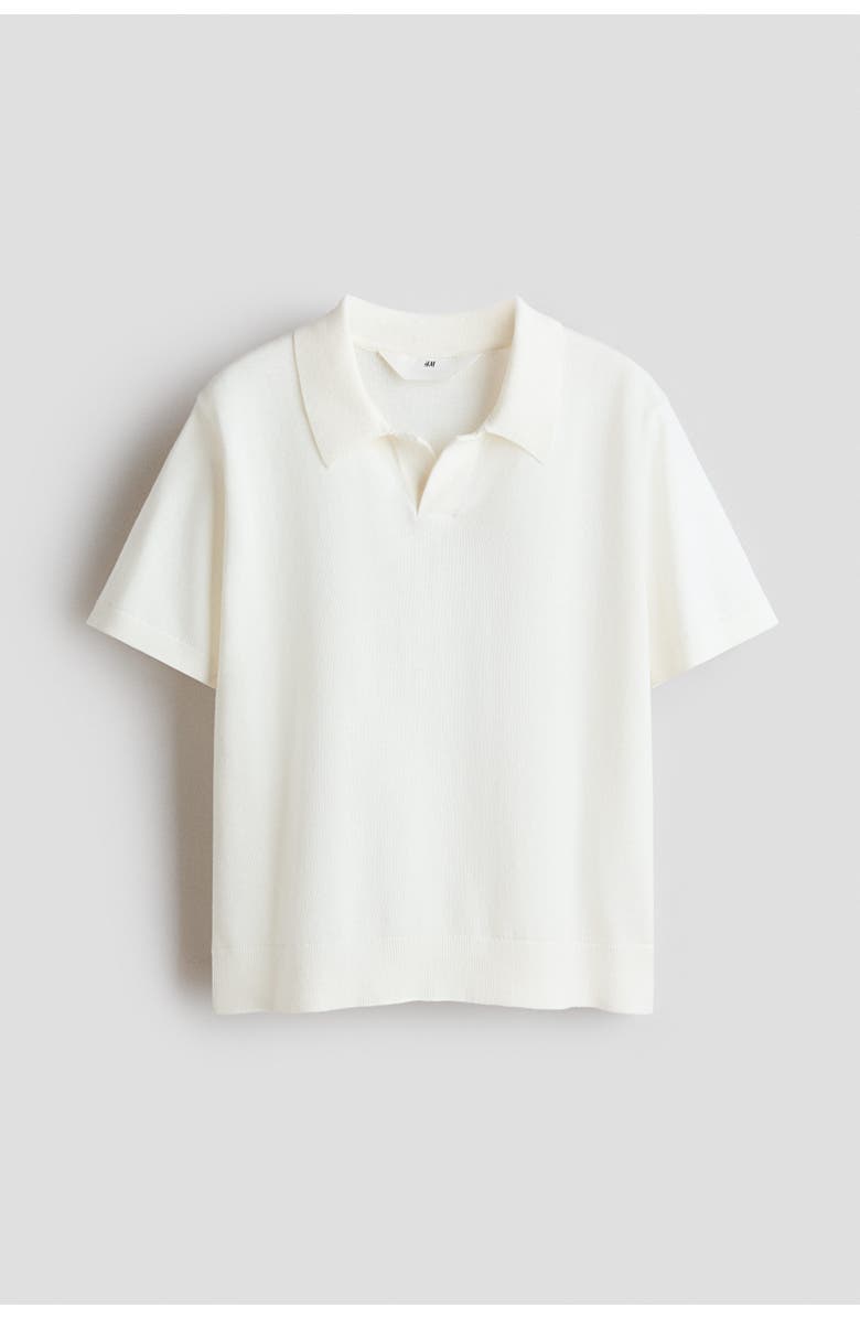 H&M Fine-knit cotton polo shirt, Alternate, color, Cream