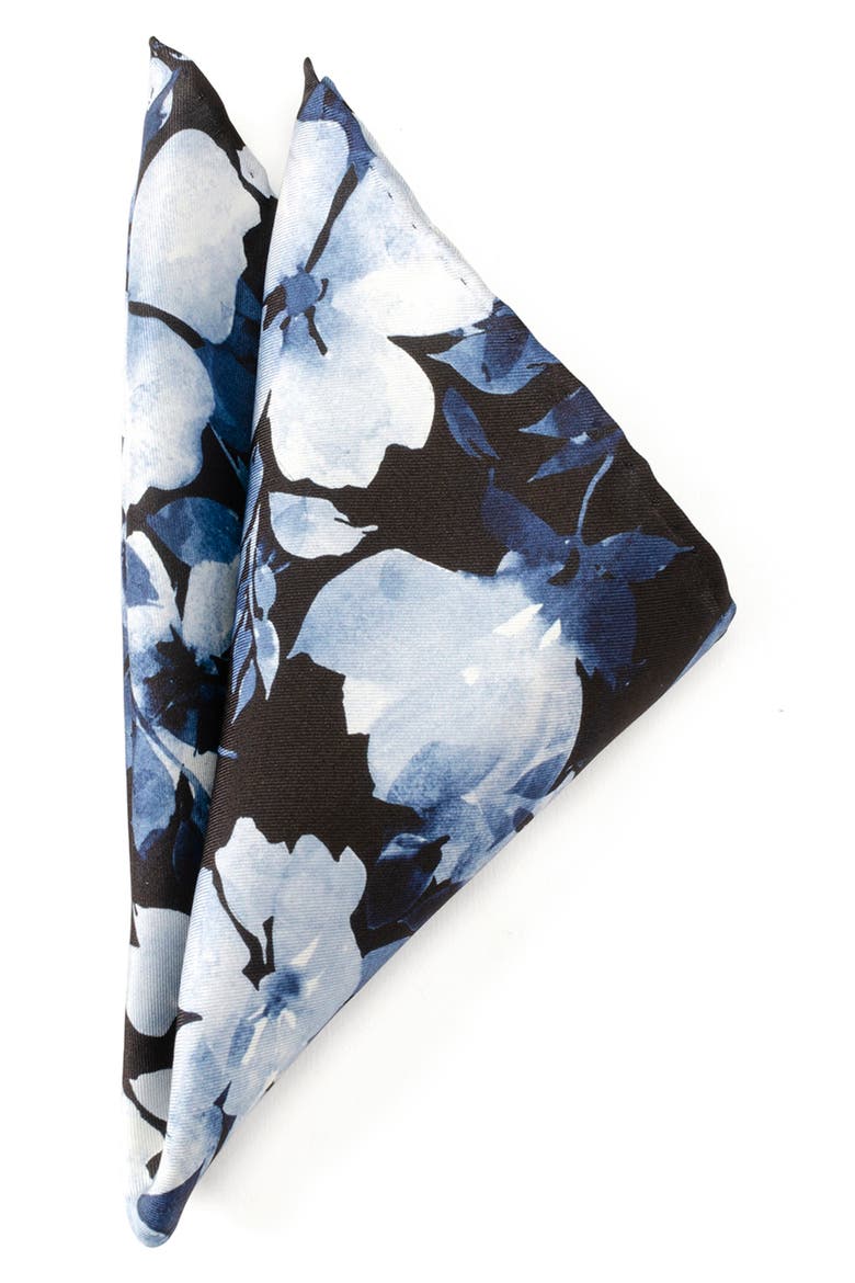 Painted Floral Pocket Square, Main, color, BLUE
