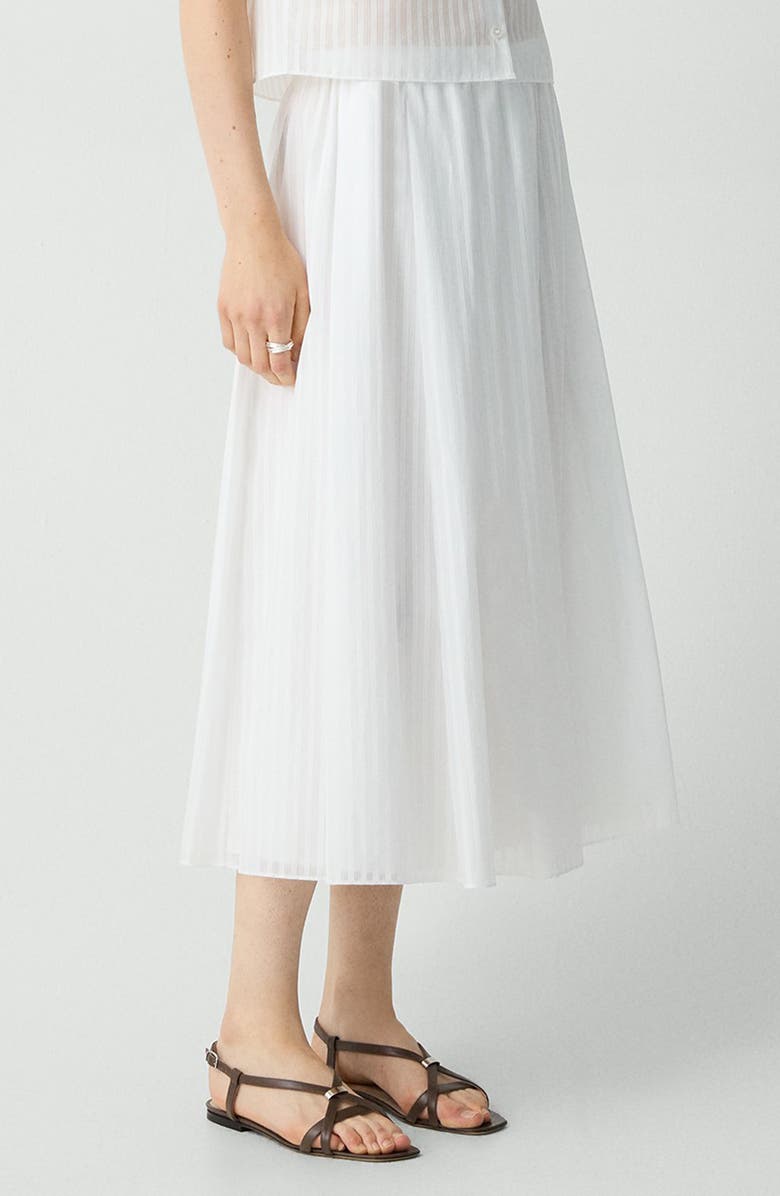 Theory Stripe Cotton Pull-On Midi Skirt, Alternate, color, White