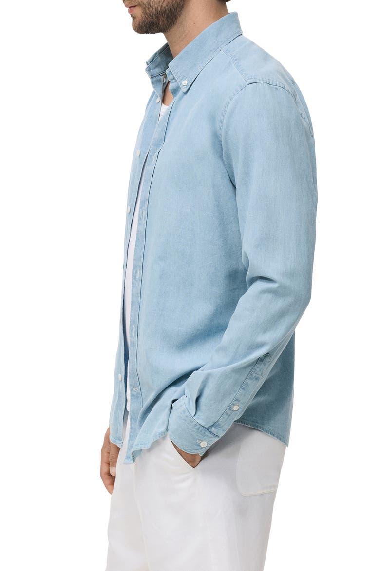 Regular Fit Cotton & Linen Denim Button-Down Shirt, Alternate, color, LIGHT BLUE