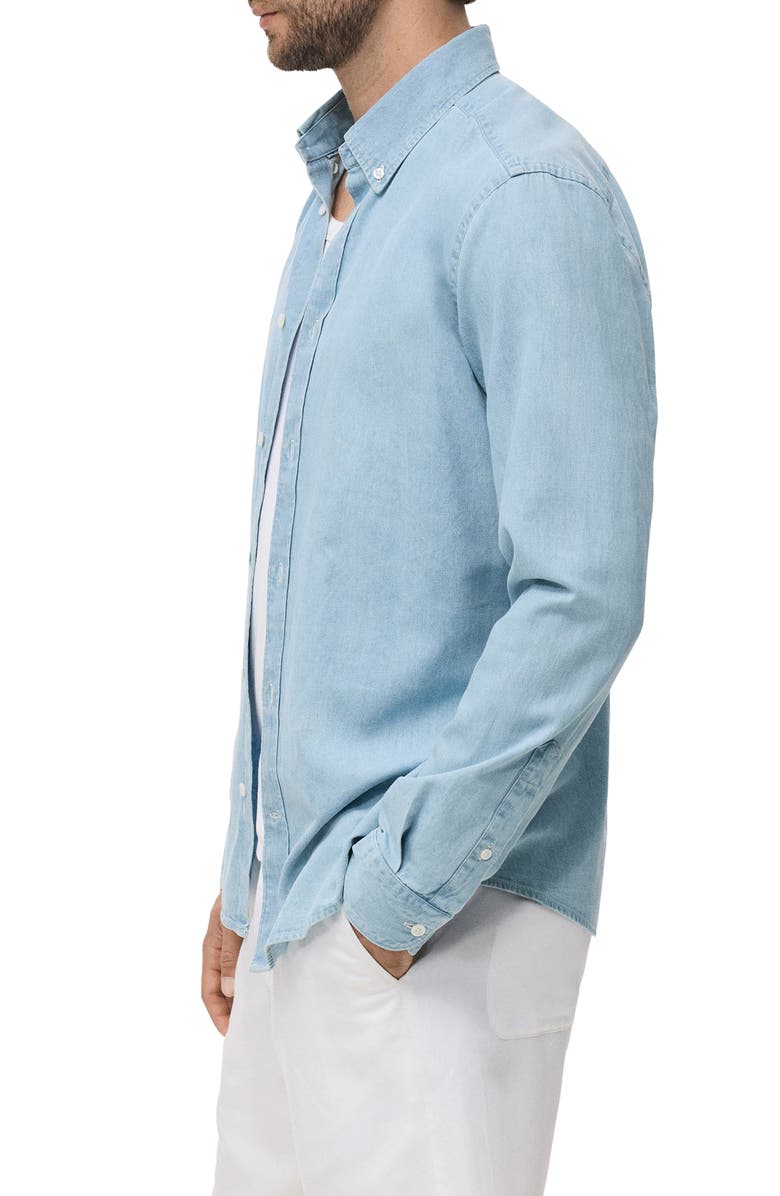 MANGO Regular Fit Cotton & Linen Denim Button-Down Shirt, Alternate, color, Light Blue