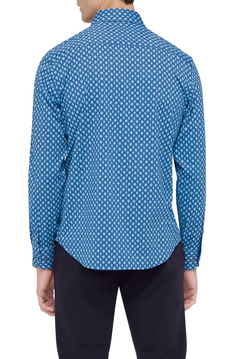 Bugatchi Jimmy OoohCotton<sup>®</sup> Geo Print Button-Up Shirt, Alternate, color, Teal