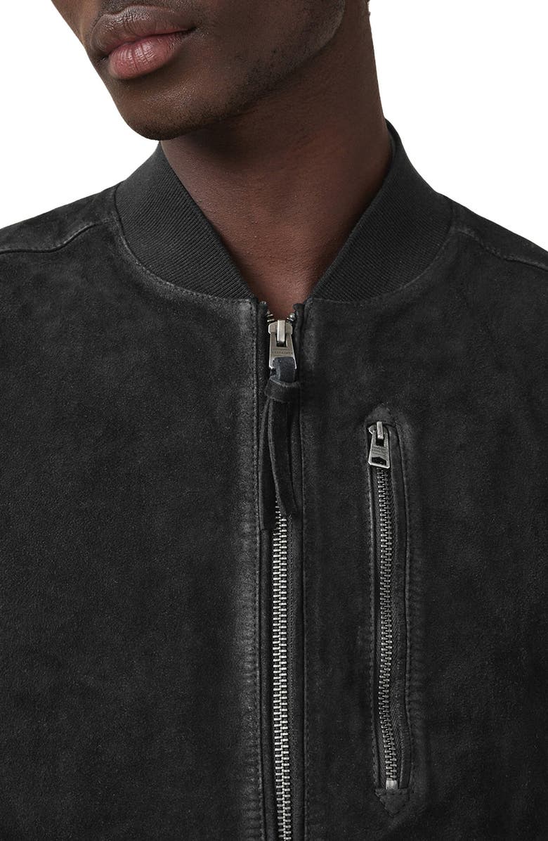 AllSaints Kemble Suede Bomber Jacket, Alternate, color, Black