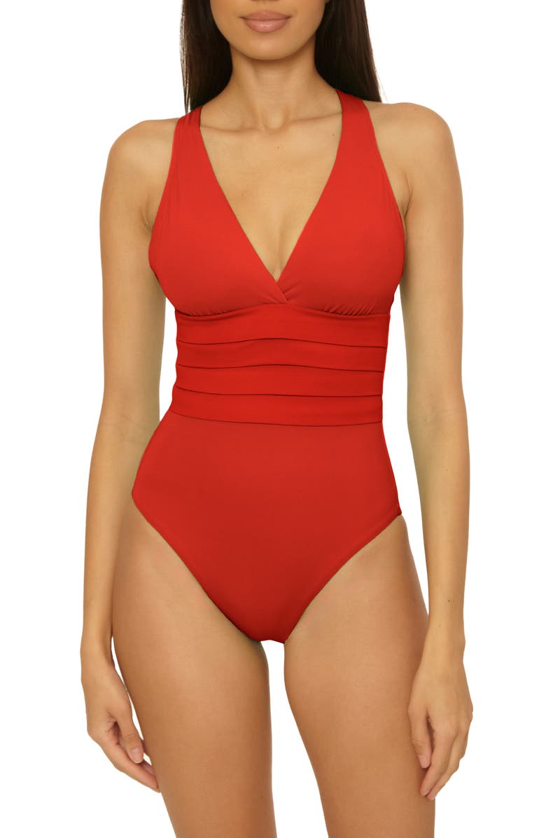 Soluna Sun Goddess Pleated One-Piece Swimsuit, Main, color, Red