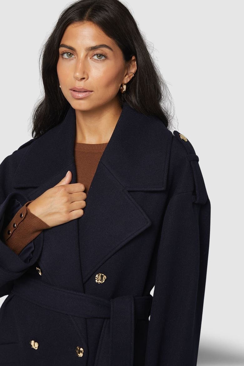 Wide Lapel Trench Coat, Alternate, color, Navy