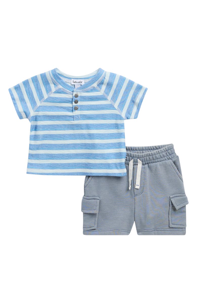 Splendid Short Sleeve Henley Tee & Cargo Shorts, Main, color, Slate