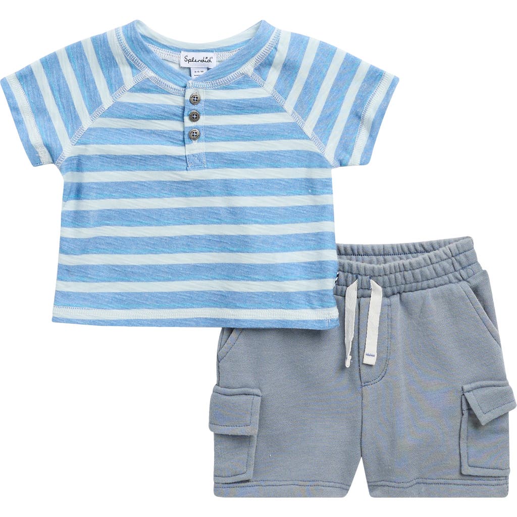 Splendid Short Sleeve Henley Tee & Cargo Shorts In Blue