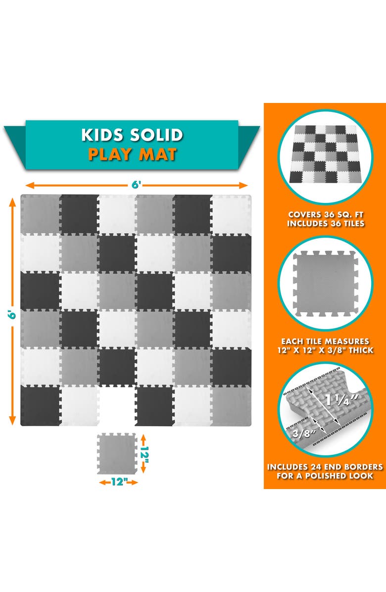 ProsourceFit Kids Solid Floor Play Mat, Alternate, color, Black-Gray-White