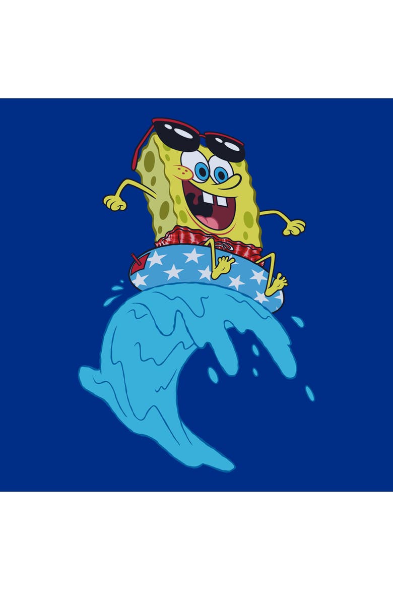 Juniors SpongeBob SquarePants Cool Surfing Waves T Shirt, Alternate, color, Royal Blue