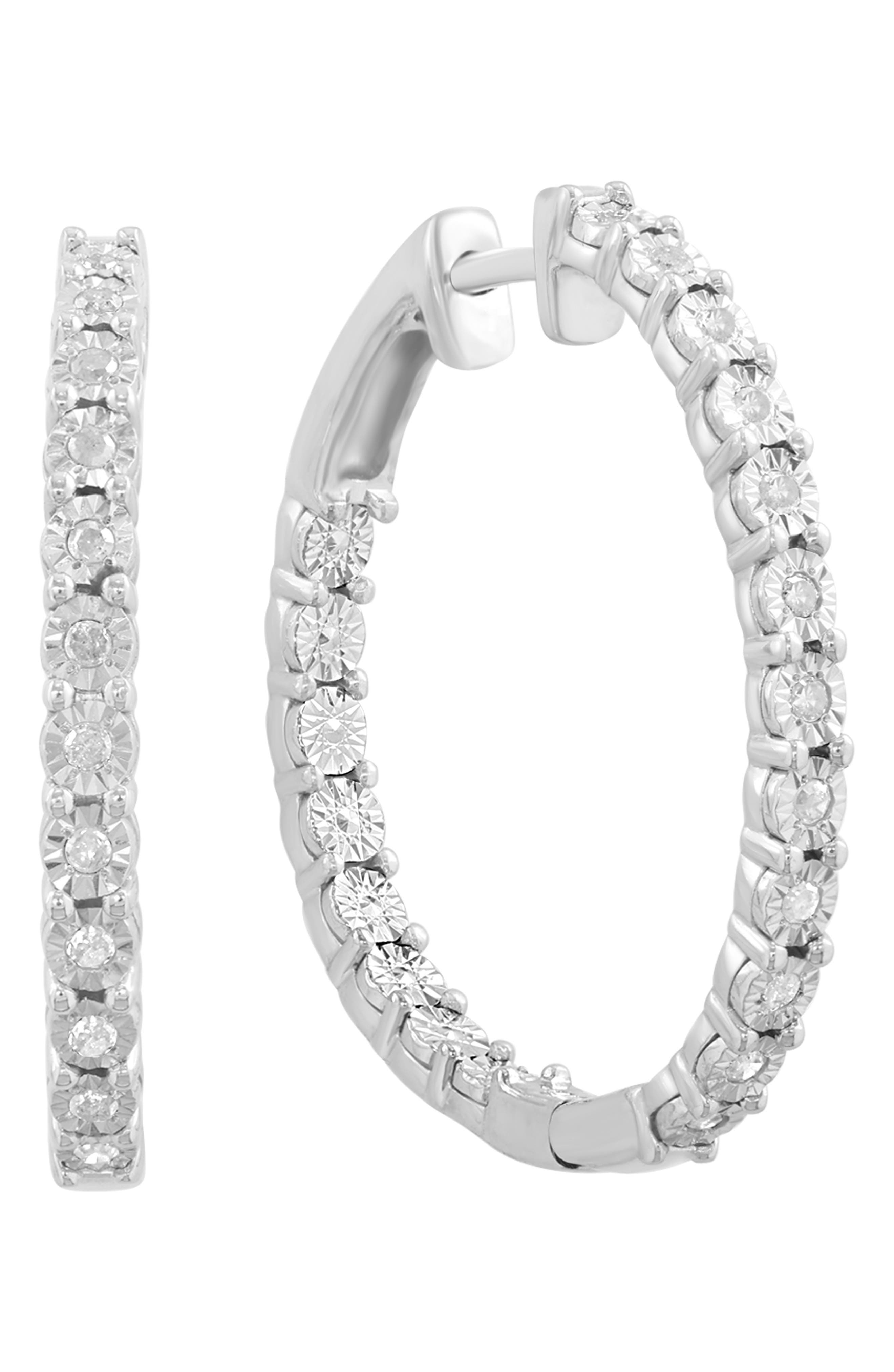 Sterling Silver Diamond Hoop Earrings