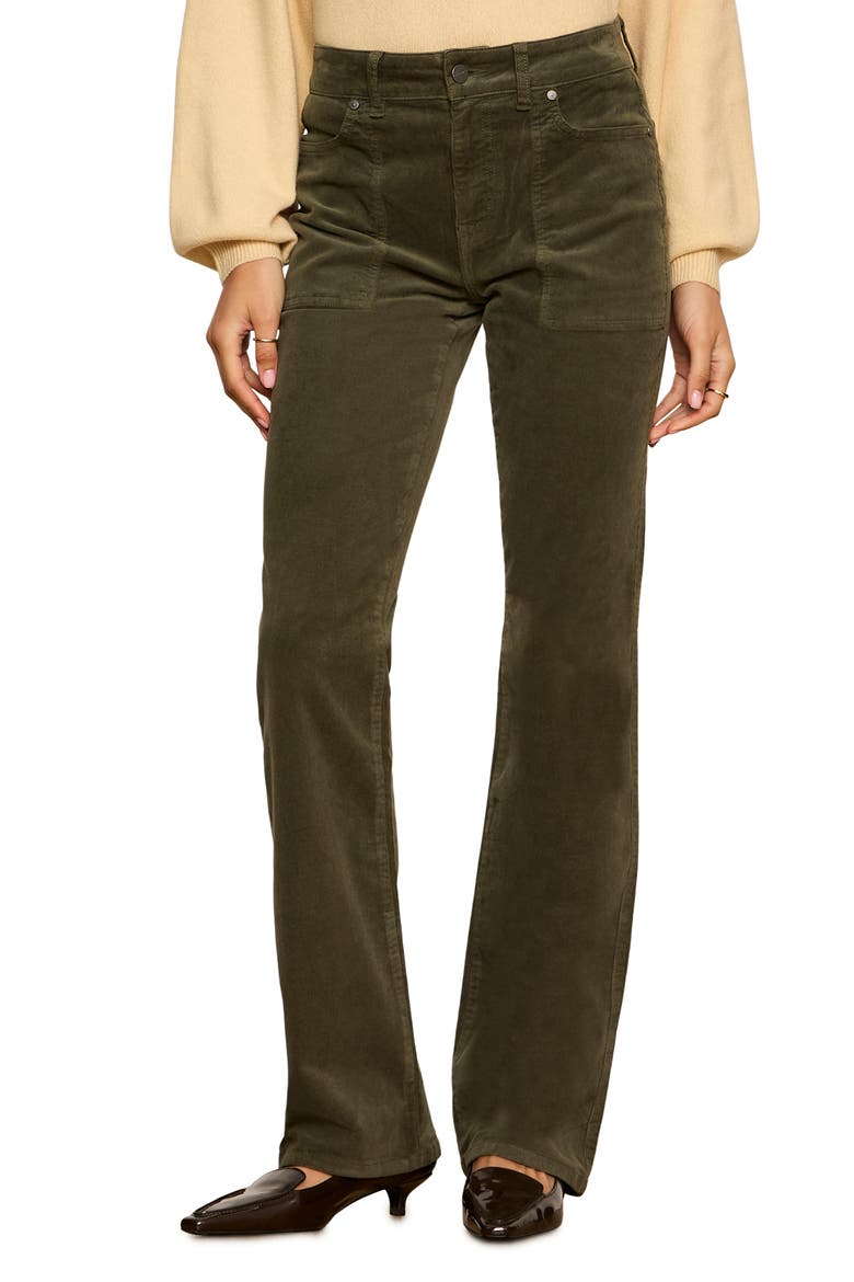 Play Date High Waist Stretch Cotton Corduroy Bootcut Pants, Main, color, KALAMATA GREEN