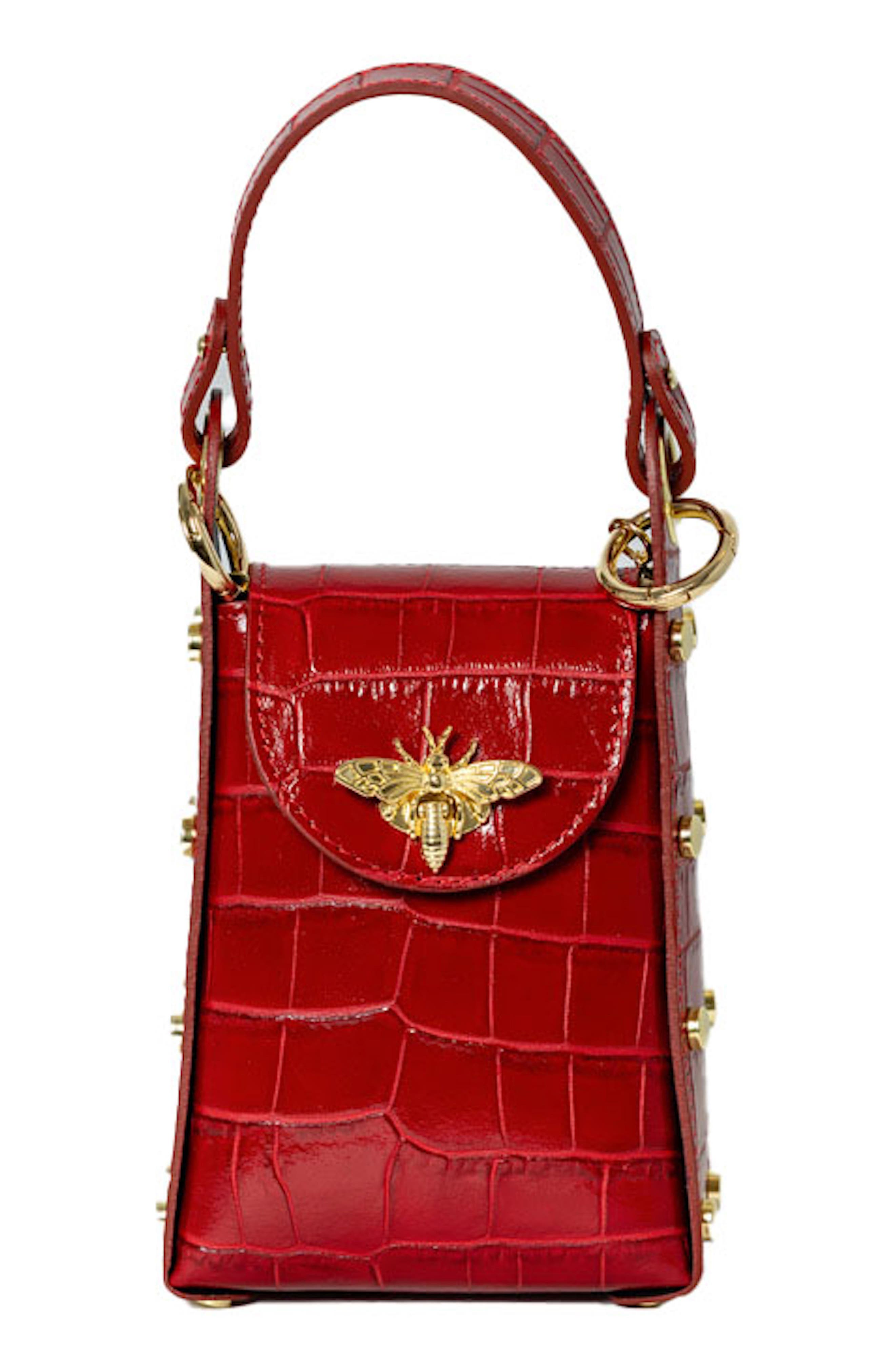 Persaman New York Mini Bee Croc Embossed Top-Handle Bag, Main, color, 