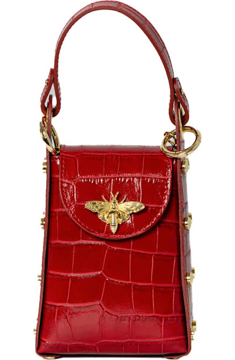 Persaman New York Mini Bee Croc Embossed Top-Handle Bag, Main, color,