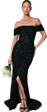 Coast Sequin Bardot Maxi Bridesmaid Dress