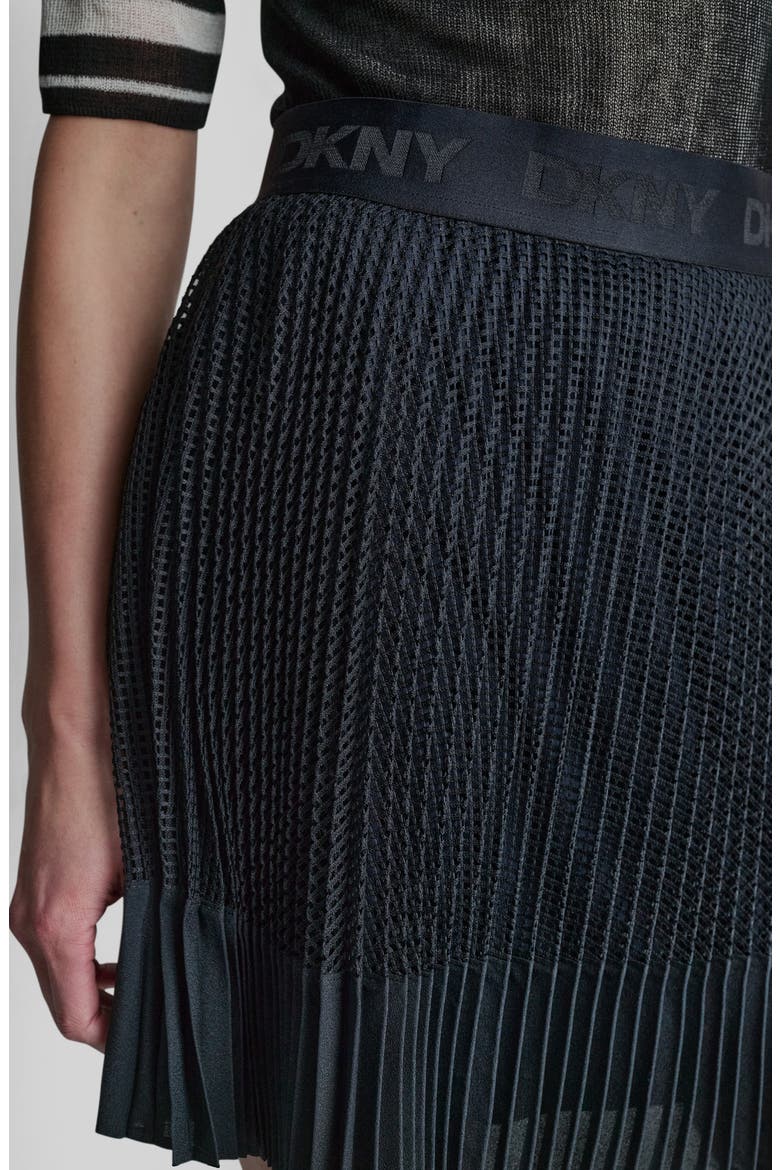Logo Band Mixed Media Pleated Miniskirt, Alternate, color, NAVY