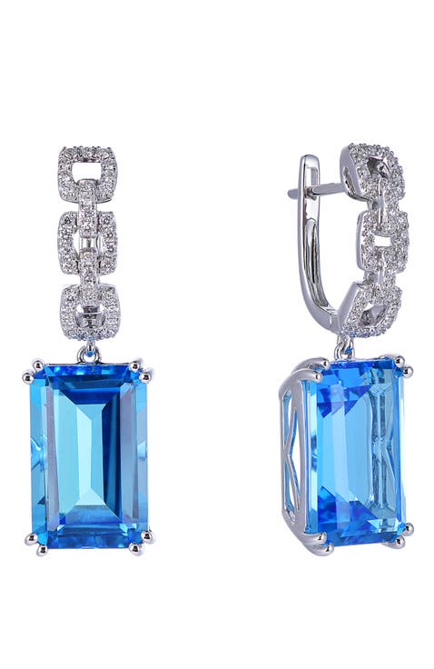 Swiss Blue Topaz Earrings with Diamonds
