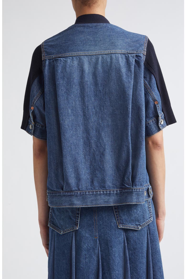 Mixed Media Knit & Denim Cardigan, Alternate, color, NAVY/ BLUE